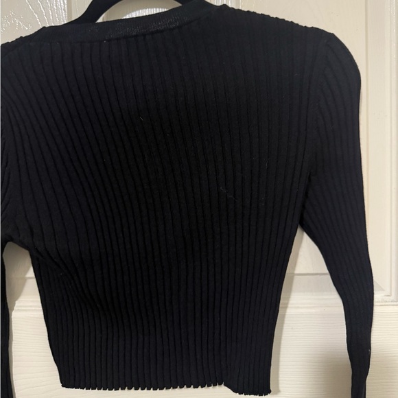 Zara Black Ribbed Cropped Long Sleeve Top | Size L - Picture 6 of 7
